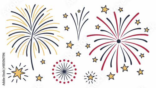 Celebration Fireworks Exploding in Night Sky for Festive Holiday Events, New Year, Independence Day, Party Decorations, Joyful Excitement, Vibrant Display