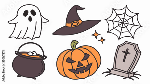 Spooky Fun Halloween Doodle Graphics Set for Kids Party Invitations and Web Design
