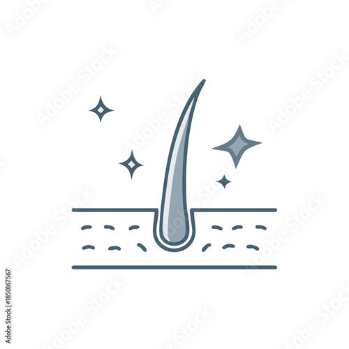Shiny healthy hair strand icon, skin anatomy, hair follicle graphic, skincare illustration