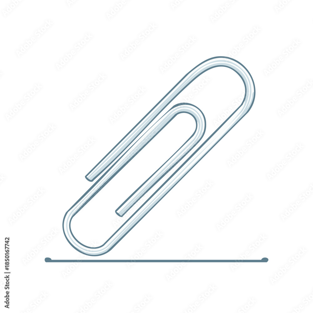 Fototapeta premium Minimalist Line Art Illustration of Metallic Paperclip Holding Sheets Together