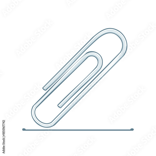 Minimalist Line Art Illustration of Metallic Paperclip Holding Sheets Together