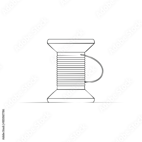 Minimalist line drawing of an empty spool with side handle and a simple round form.