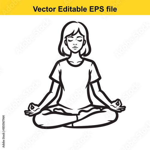  a serene line drawing of a woman meditating in lotus position vector illustration