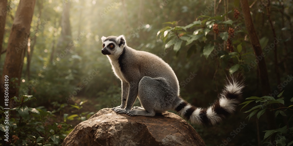 Obraz premium Close-up of a Ring Tailed Lemur in its habitat, highlighting species adaptation, World Animal Day