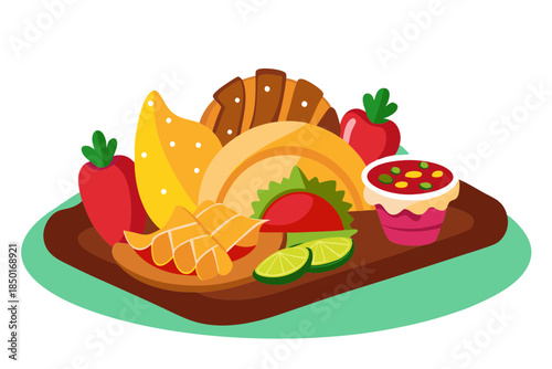 Mexican street food platter with tacos tamales and churros vector illustration