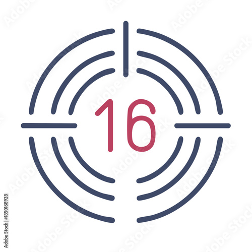 Target outline with the number sixteen in the center. Accuracy icon design illustration