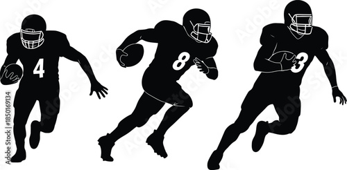 American Football Running Player Silhouettes Set