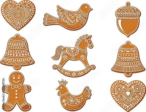 Gingerbread cookies, holiday treats, festive icing, Christmas baking, cookie shapes, decorative sweets, seasonal dessert, traditional design, edible art, winter celebration