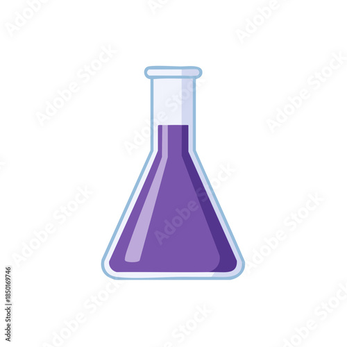 Erlenmeyer flask with purple liquid for science experiments and chemical research