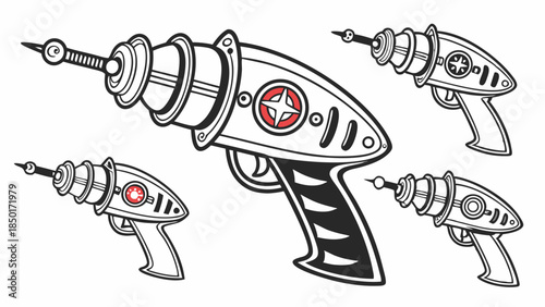 Retro Laser Guns Vintage Sci-Fi Raygun Blasters for Gaming Design, Pop Culture Merchandise, and Kids Entertainment Graphics