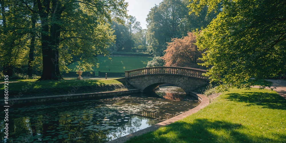 Fototapeta premium Historical palace garden bridge at Laxenburg close to Vienna showcasing landscape architecture