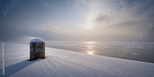 Winter scene on Baltic Sea shoreline seasonal erosion risk, winter on shore of Baltic Sea