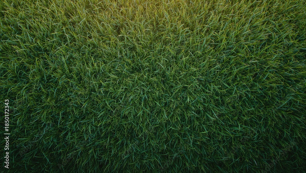 Fototapeta premium Top view of fresh green grass outdoors, ideal for environmental or nature-themed backgrounds