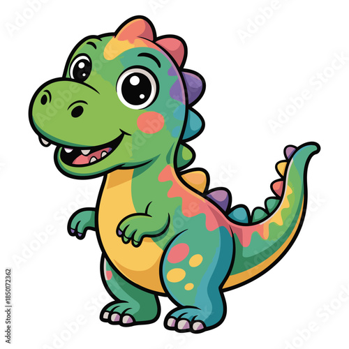 Happy cute baby dinosaur standing cartoon character on white background