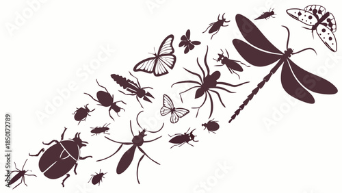 Diverse Insects and Butterflies Swarming Upward for Nature Education, Science Projects, Spring Campaigns, and Creative Web Design