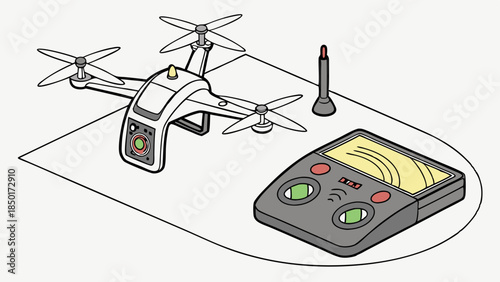 White Quadcopter Drone and Remote Controller Ready for Aerial Photography Video Filming for Tech Reviews or Real Estate Marketing Projects