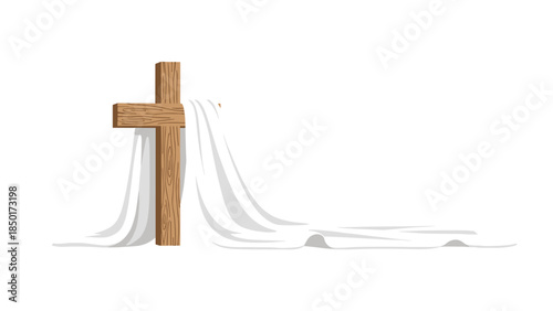 Wooden cross draped with a white cloth symbolizes faith, sacrifice, and religious devotion, offering a serene and spiritual image.