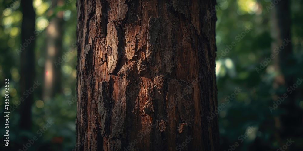 Naklejka premium Detailed shot of mahogany tree bark emphasizing natural textures, ideal for organic design themes