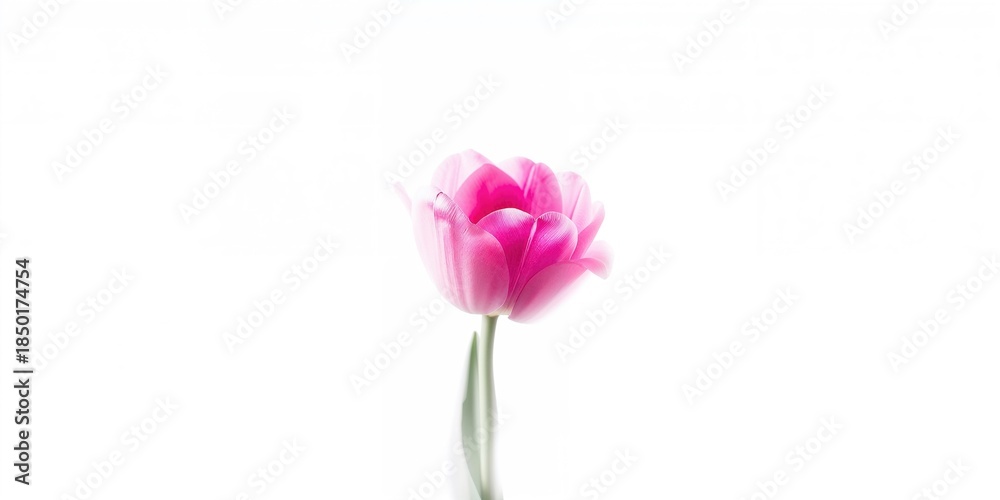 Fototapeta premium Isolated tulip with fuchsia and white petals on a plain background, ideal for botanical illustration or decoration