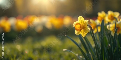 Wild daffodil or Lent lily in natural setting, illustrating springtime bloom focus