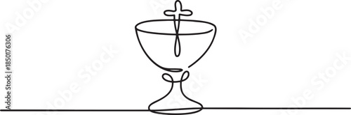 Chalices with cross in continuous line art style