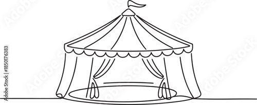 Circus tent in continuous line art style