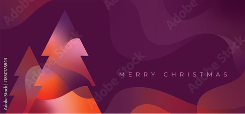 Modern Geometric Gradient Christmas Tree Banner Card with Dynamic and Smooth Flowing Gradient Shapes in Plum, Light Pink and Vibrant Orange