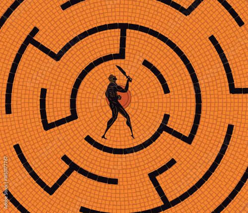 theseus inside the ancient minotaur labyrinth of crete