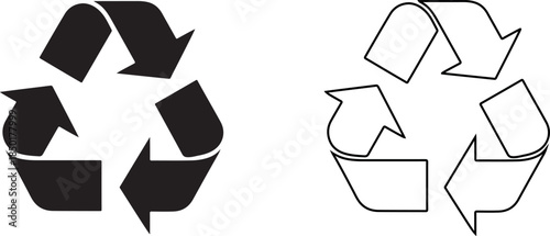 Black and white recycling symbol illustration with looping arrows design
