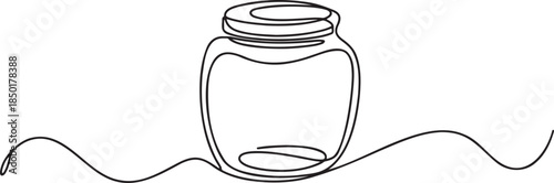 Continuous line drawing of glass jar with lid on transparent background