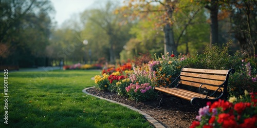 Colorful flower gardens at public parks, urban greenery and floral displays