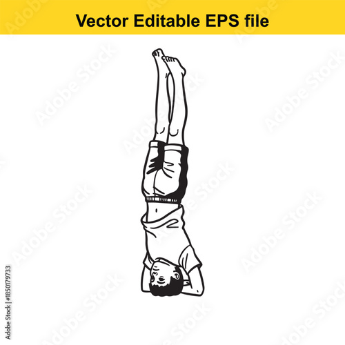  vector illustration of a man doing a handstand isolated on white background