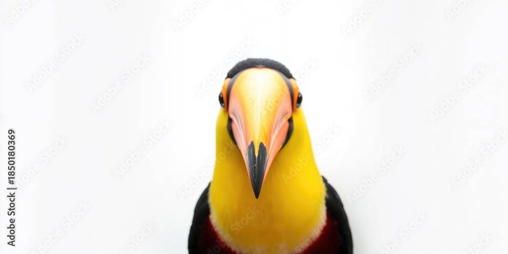 Naklejka premium Close-up of a toucan with vibrant beak colors, used as a background for text and layout design, Earth Day