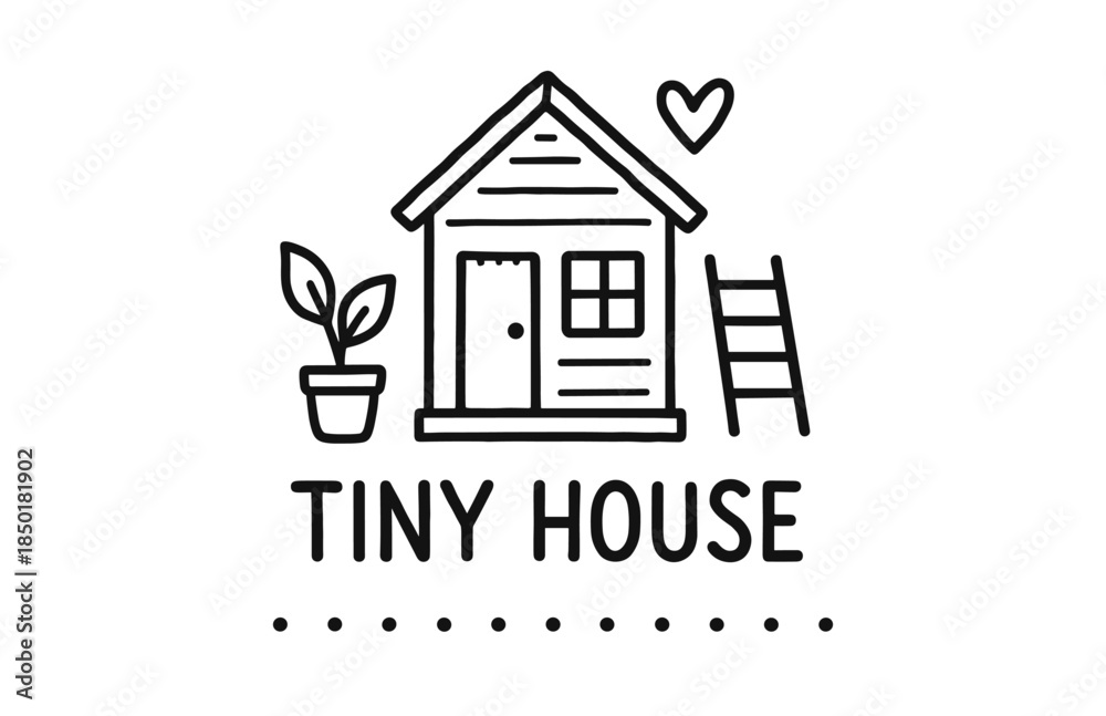 Fototapeta premium Simple line art of tiny house with heart and ladder