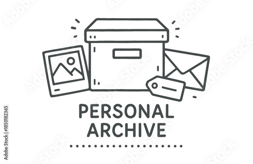 Personal archive box with , envelope, and tag