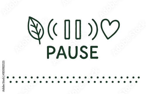 Pause symbol with leaf and heart for mindfulness and relaxation
