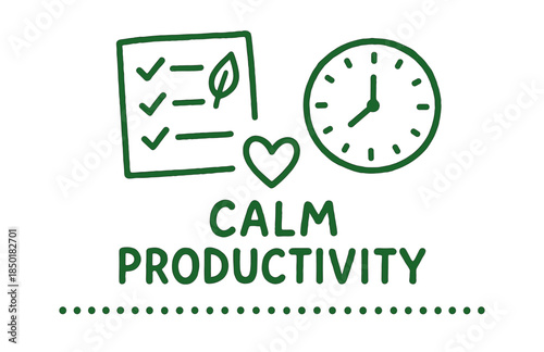Calm productivity symbols: checklist, heart, clock for balanced time management