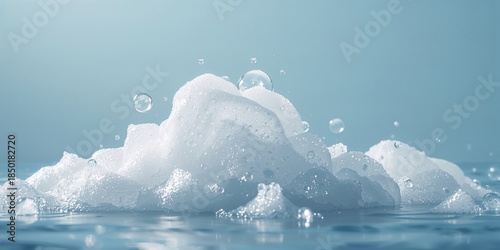 Cleaning gel with white foam and suds for surface sanitation, focused on efficiency and safety