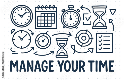 Effective time management: clocks, calendars, and checklists doodle