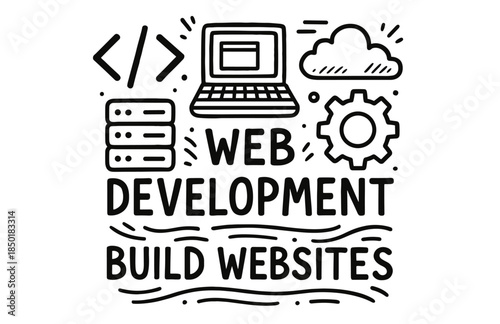 Web development concepts with laptop and cloud elements