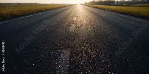 Top-down view of a smooth asphalt surface highlighting road maintenance, texture of the tarmac