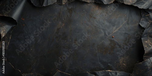 Worn, dark paper surface serving as a background for editorial headers, highlighting texture and material quality