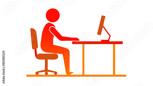 Clean silhouette of a person sitting upright at a desk, healthy posture and work-life wellness concept.