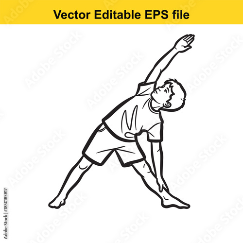  man stretching sideways with one arm raised in a simple line drawing style