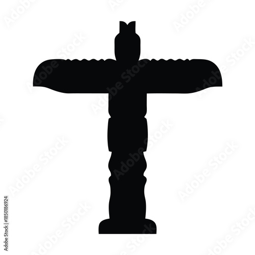 Black silhouette of a traditional Native American totem pole on white background