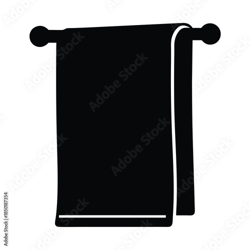 Silhouette of a towel hanging on a towel rack, against white background