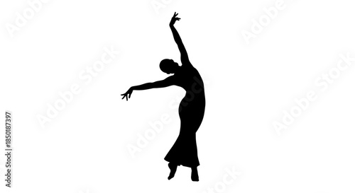 Graceful silhouette of a female dancer elegantly posing, capturing the beauty of human movement and artistic expression in a minimalist vector illustration