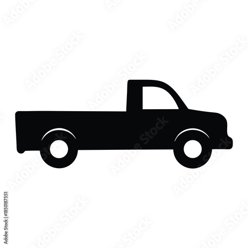Simple graphic black silhouette of a single cab pickup truck side view