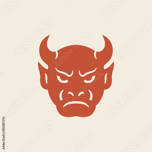Minimal red oni mask vector icon inspired by Japanese folklore.