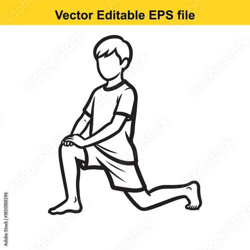  vector illustration of a boy in a lunge position isolated on white background